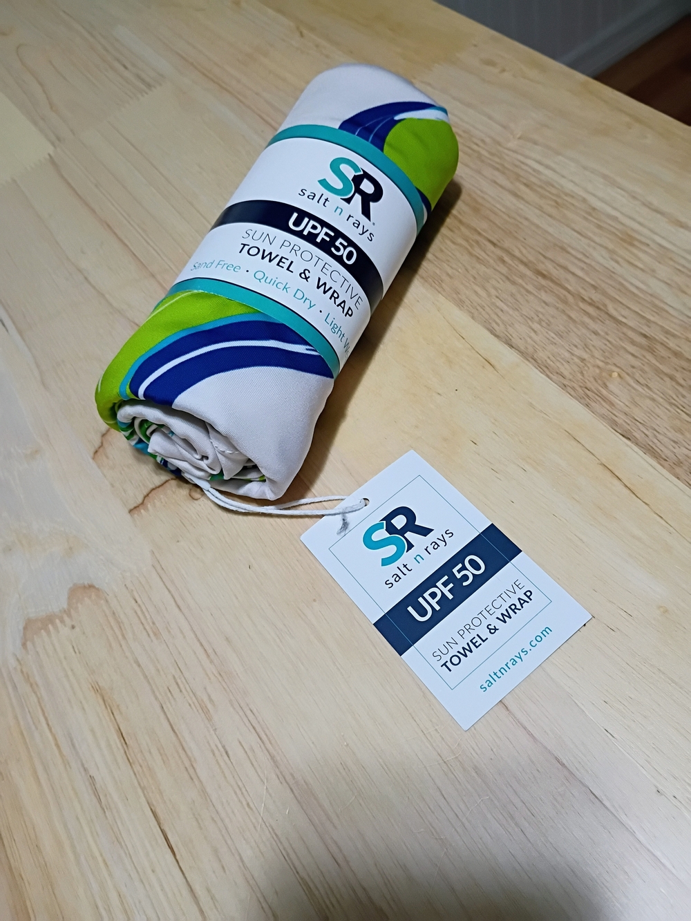 Altra White Towel & Wrap with Blue and Green Waves